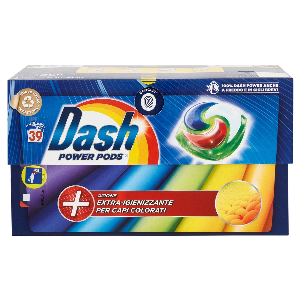 Dash Power Pods Detersivo Lavatrice Capsule, Azione Extra-Igienizzante Colorati, 39 Lavaggi 1060,8 g